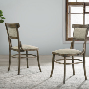 Bistro Set of 2 Vintage Walnut Contemporary Fabric Dining Chair with Cushion