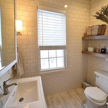 Beautiful Biscuit Subway Tile Bathroom