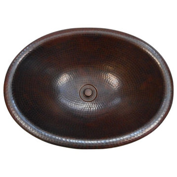 19" Oval Drop In Copper Bathroom Sink in Aged Copper with Lift & Turn Drain