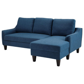 Transitional Sectional Sofa, Cushioned Seat and Back With Piping Accent, Blue