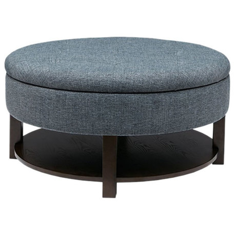 Madison Park Morrocco Round Storage Ottoman, Denim/Brown