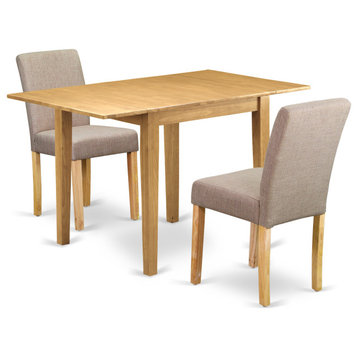 Dining Set 3 Pc, Two Chairs, Dining Table, Oak Finish Wood, Light Fawn Color