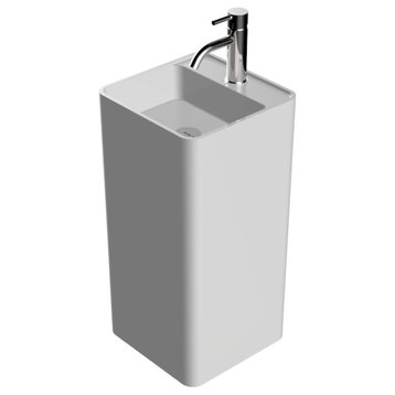Badeloft Stone Resin Freestanding Sink, Glossy White