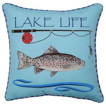 Outdoor/Indoor Lake Life Fishing Blue Outdoor/Indoor Throw Pillow