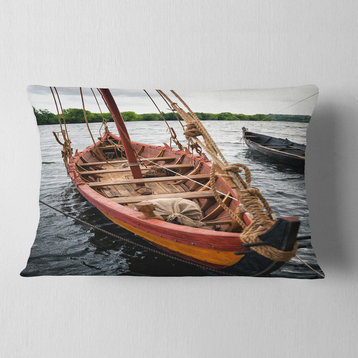 Vintage Wooden Boat Seascape Throw Pillow, 12"x20"