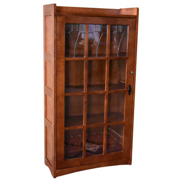 Mission Leaded Glass Bookcase With Lock and Key