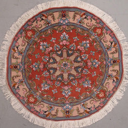 Round Persian Tabriz rug 3'4 diameter - Area Rugs