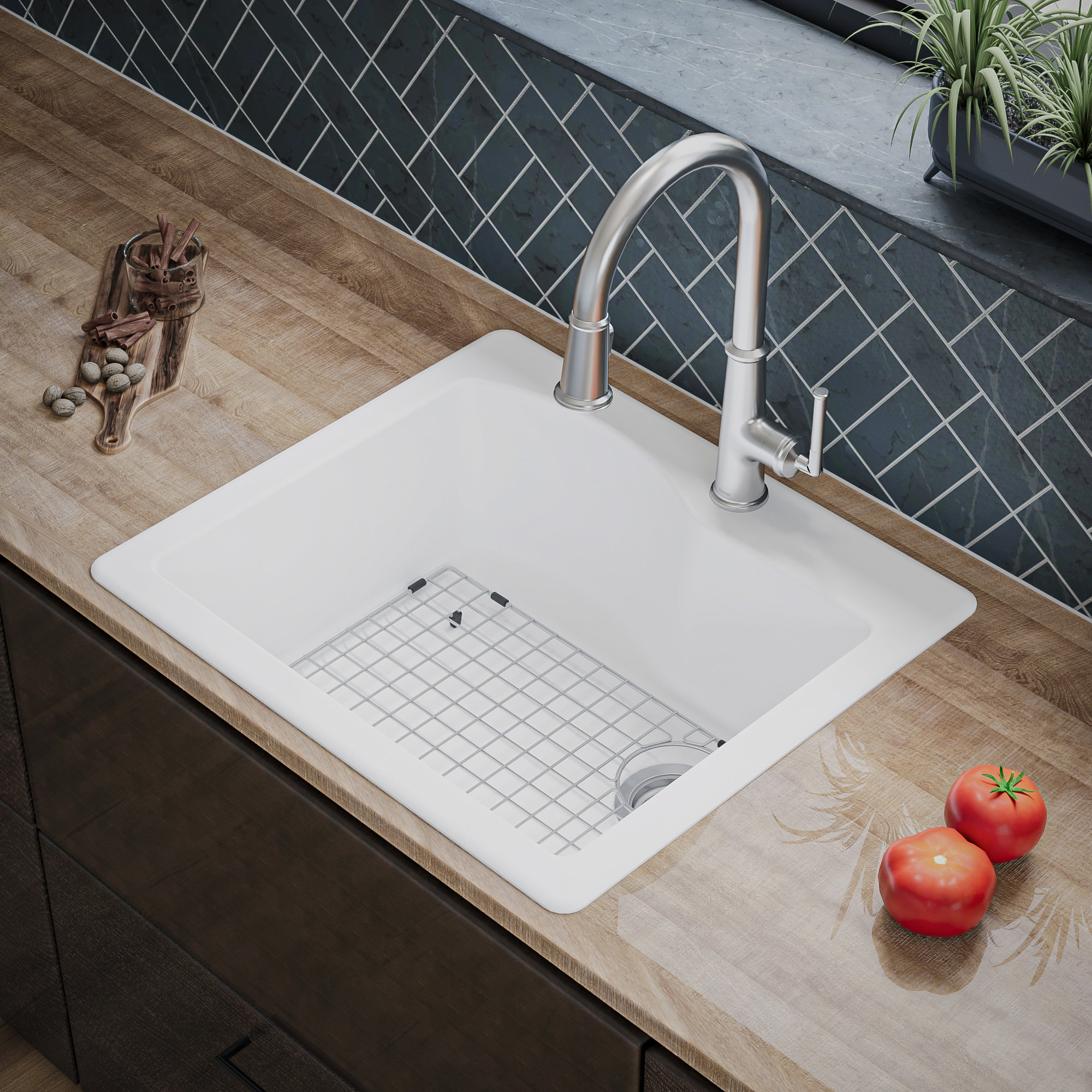 Karran Drop-In Quartz 25" 1-Hole Single Bowl Kitchen Sink Kit, White