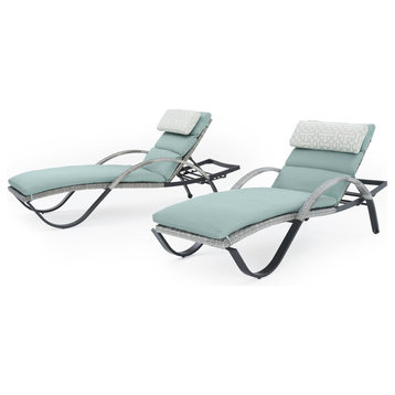 Cannes 2 Piece Aluminum Outdoor Patio Chaise Lounge Chairs, Spa Blue