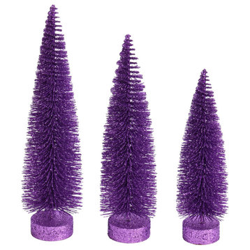 Glitter Oval Pine Artificial Christmas Tree Set of 3 , Lavender, 12"-14"-16"
