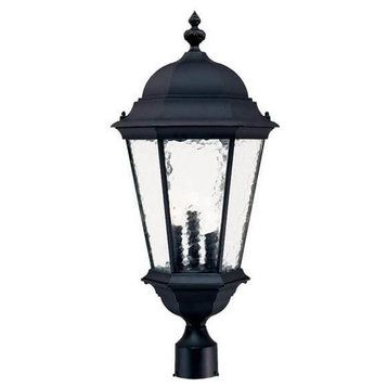 27" Tall Black Outdoor Post Mount-Light, Clear Hammered Water Glass