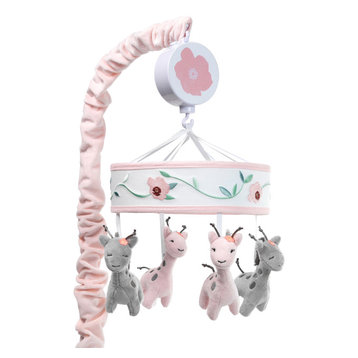 Lambs & Ivy Giraffe and a Half Pink/Gray Musical Baby Crib Mobile Soother Toy