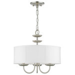 Livex Lighting - Livex Lighting 3 Light Brushed Nickel Pendant Chandelier - The three-light Brookdale pendant chandelier combines floral details and casual elements to create an updated look. The hand-crafted off-white fabric hardback drum shade is set off by an inner silky white fabric that combines with chandelier-like brushed nickel finish sweeping arms which creates a versatile effect. Perfect fit for the living room, dining room, kitchen or bedroom.