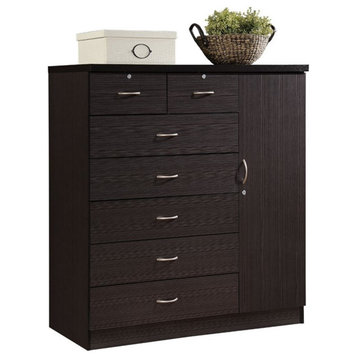 Bowery Hill 7 Drawer Chest with Locks on 2 Drawers and 1 Door in Chocolate Wood