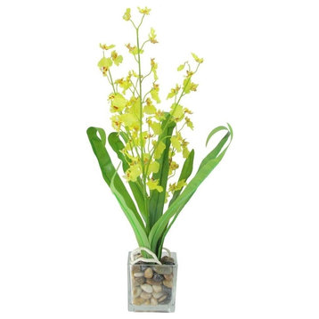 23.5" Potted Artificial Yellow Dancing Lady Orchid Silk Flower Plant