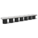 Meridian Furniture - Pavilion Black Boucle Fabric Bench, Cream, Black Finish, 126" W X 15.5" D X 17.5" H - Bring valuable seating and remarkable style to your space with this cream Pavilion Boucle Fabric Bench, an exquisite balance of style and usability for the entryway, bedroom, and beyond. Crafted from oak veneer with a black finish, this bench has a 4-inch-thick seat cushion that's channel-tufted for a touch of luxury. The bench's columnar bases add a dash of Art Deco design, making it a captivating focal point in any room.