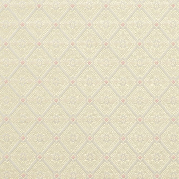 Gold, Pink And White, Diamond Brocade Upholstery Fabric By The Yard