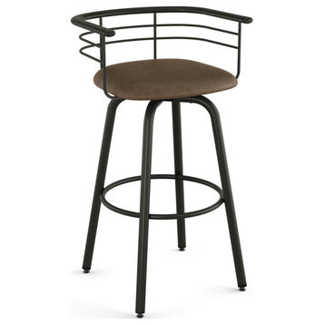 Amisco Turbo Swivel Counter and Bar Stool, Brown Faux Leather / Dark Brown Semi-Transparent Metal, Counter Height