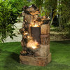 Cement Hibiscus Flowers Outdoor Fountain With LED Light