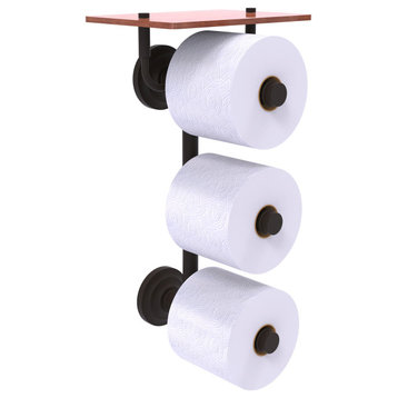Que New 3 Roll Toilet Paper Holder with Wood Shelf, Oil Rubbed Bronze