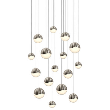 Grapes LED 16-Light Square Canopy Pendant, Satin Nickel, Assorted Grapes