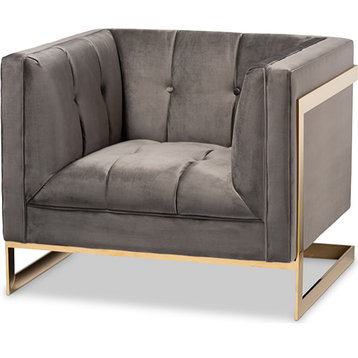 Ambra Glam and Luxe Armchair - Gray, Gold