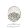 Hide Outdoor Wicker Rattan Swing Chair With Stand, White Beige