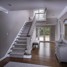 gray cabinets - wood floors
