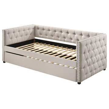 Romona Full Daybed and Twin Trundle, Beige Fabric