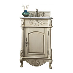 24 inch Antique Single Sink Bathroom Vanity Vintage Vanilla Finish Marble Top - Bathroom Vanities And Sink Consoles