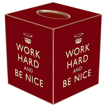 TB2456-Red Work Hard and Be Nice Tissue Box Cover
