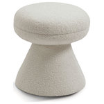 Meridian Furniture - Drum Faux Shearling Teddy Fabric Upholstered Ottoman/Stool, Beige - Indulge in comfort and style with this Drum faux shearling teddy fabric ottoman/stool. This exquisite stool comes wrapped in soft beige faux shearling teddy fabric to create an inviting seating option that beckons you to relax and unwind. Its tapered base not only ensures stability and adds a touch of contemporary elegance, making it an ideal stool for extra seating or a stylish accent piece in any room.