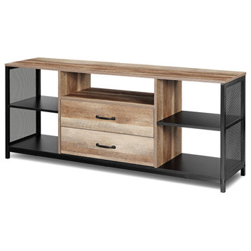 55" Industrial TV Stand With Drawers and Shelves for TVs Up To 60"