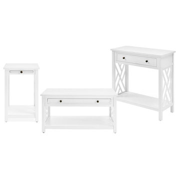Coventry Wood Coffee Table with Drawer/End Table and Console Table - White