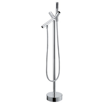 HelixBath Ouzoud Freestanding Modern Tub Faucet, Chrome With Hand Shower