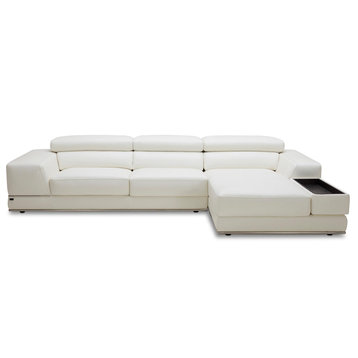 Encore White Leather Sofa, Right Chaise