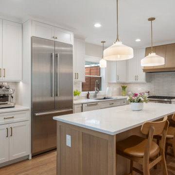 Full Kitchen Layout with White Oak Island and Quartz Counters
