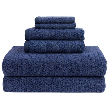 Everplush Diamond Jacquard Bath Sheet Towel Set, 6 Pieces, Navy