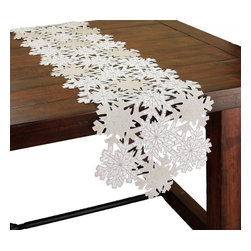 Xia Home Fashions - Shimmer Snowflake Embroidered Collection Cutwork Table Runner, 15"x54" - Table Runners