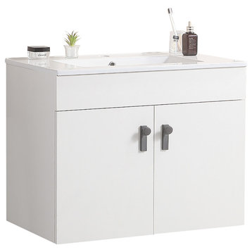 24/30 Inches Plywood Freestanding Bath Vanity Set, Ceramic Sink, White, 30" X 18"