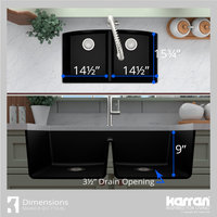 Karran Undermount Quartz 32" 50/50 Double Bowl Kitchen Sink Kit, Black