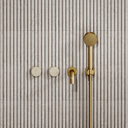 Porto Wall Mounted Bath Filler (Brushed Gold & Crema Marfil Marble) - Bath & Shower Parts