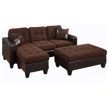 Benzara BM168741 One Sectional With Ottoman and 2 Pillows, Choco Brown