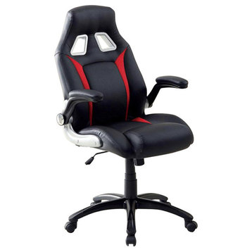 Leatherette Gaming Chair With Padded Armrests And Adjustable Height, Black