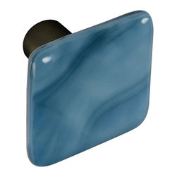 CKP - Art Glass Knob, Powder Blue Swirl, Oil-Rubbed Bronze Base - Cabinet And Drawer Knobs