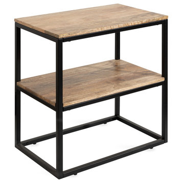 Quarles Wood and Metal Side Table, Natural/Black 22x14x24