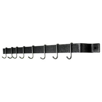 Handcrafted 36" Easy Mount Wall Rack w 6 Hooks, Hammered Steel