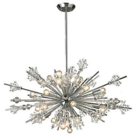 Starburst Chandelier, Polished Chrome, 24-Light