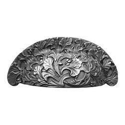 Inviting Home Inc. - Florid Leaves Bin Pull, Antique-Style Pewter - Cabinet And Drawer Handle Pulls