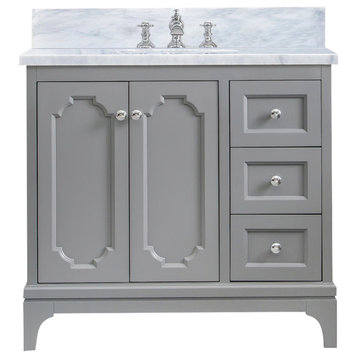 Queen 36 In. Marble Countertop Vanity in Cashmere Grey with Waterfall Faucet